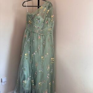 Floral One-Shoulder Green Dress